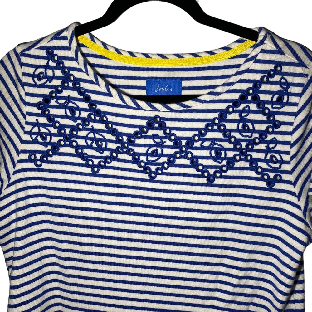 Joules Women's Size 10 Striped Short Sleeve Riviera Blue White Casual Dress - Picture 2 of 8